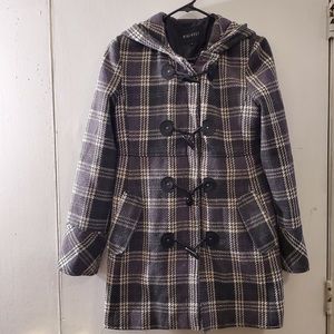 Nine West Grey &Purple Plaid Toggle Zip-Up PeaCoat 8